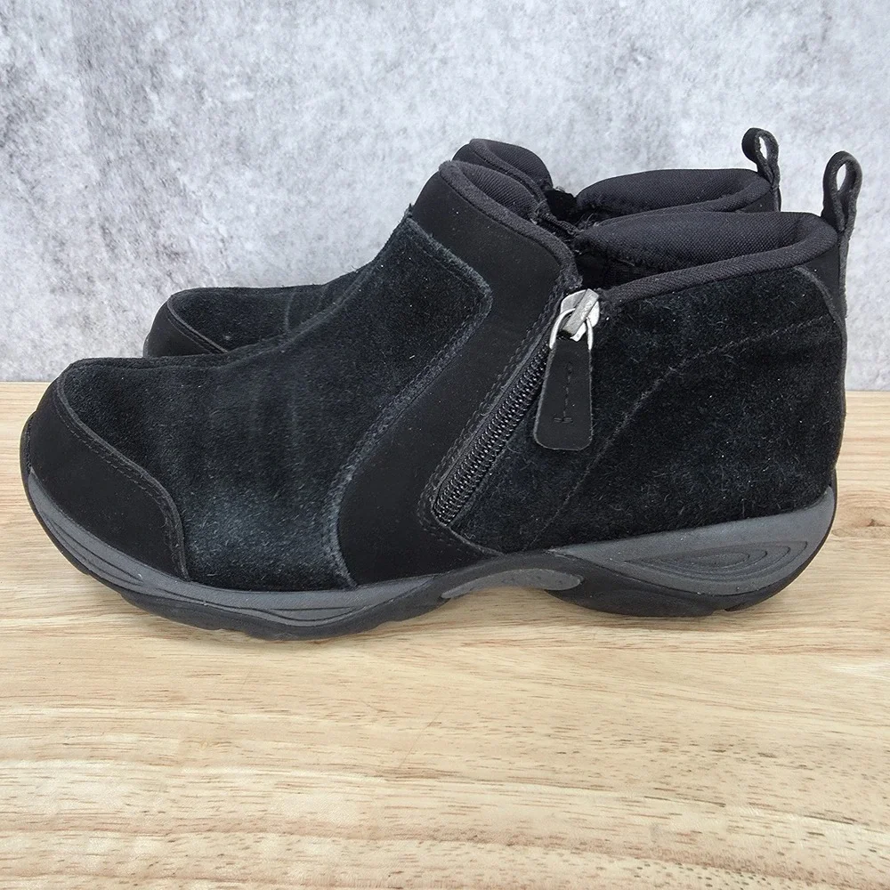 Easy Spirit Ankle Boots Womens 7 M Seevony Black Suede Zip Up Casual Bootie